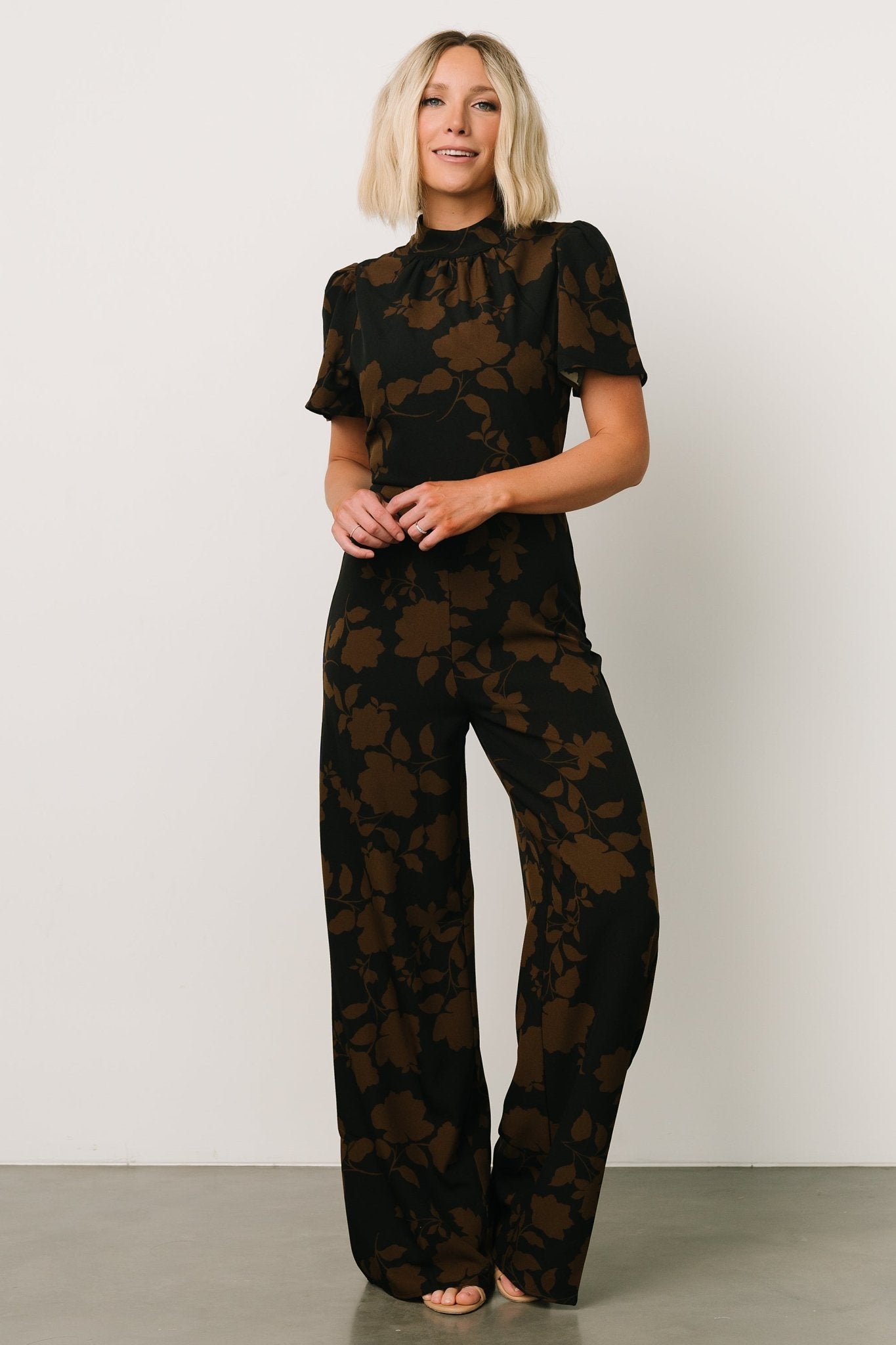Mock Neck Jumpsuit with Floral Print & Keyhole Back | Baltic Born