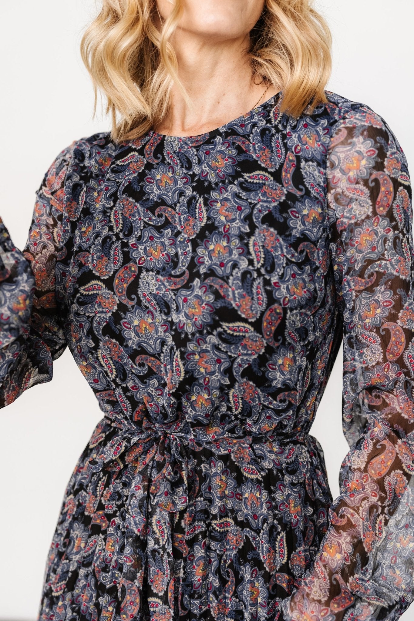 Black Paisley Print Midi Dress with Keyhole Back | Laurie