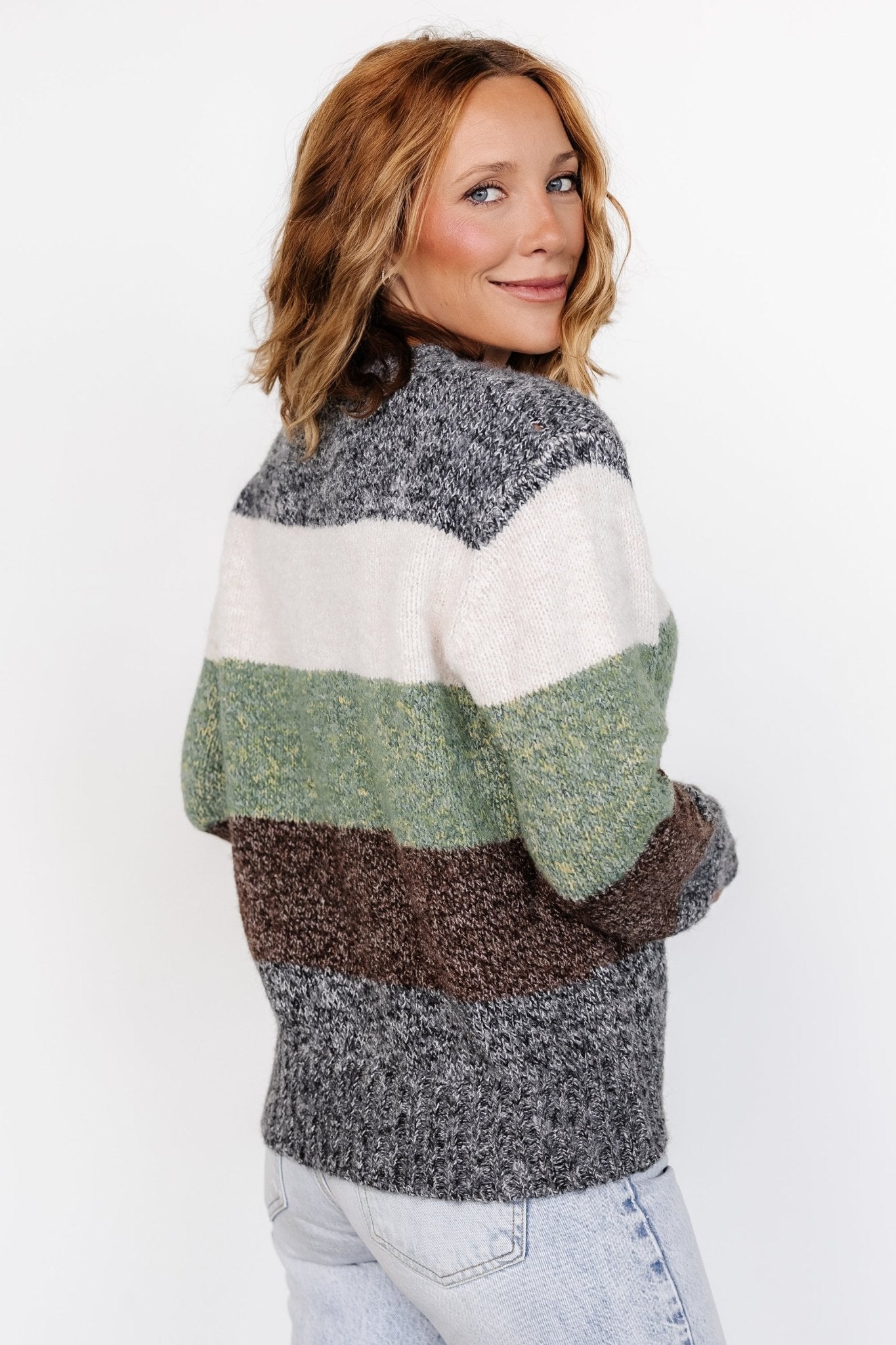 Color Block Sweater with Dropped Shoulder & Ribbed Cuffs | Ledger