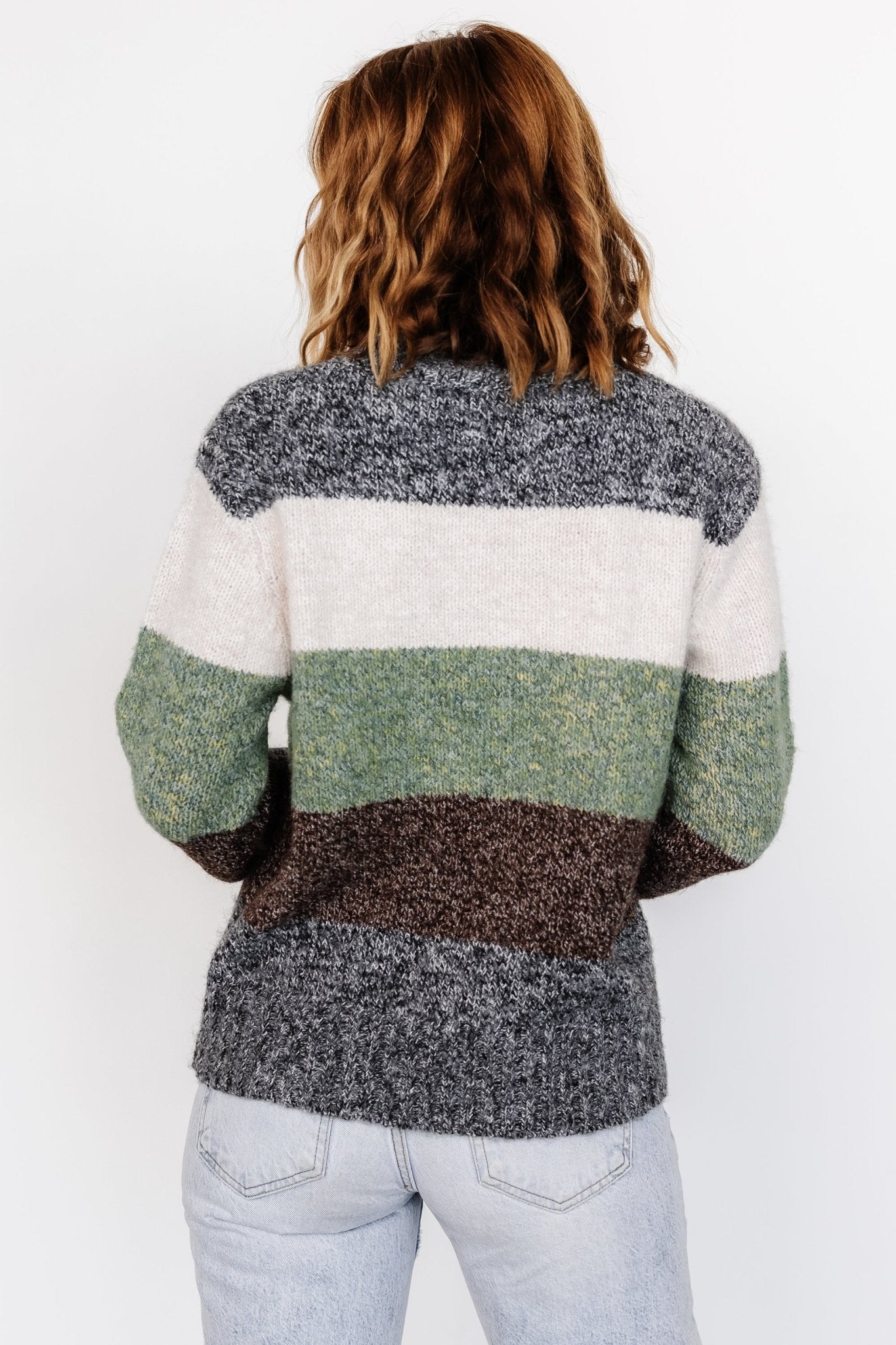 Color Block Sweater with Dropped Shoulder & Ribbed Cuffs | Ledger