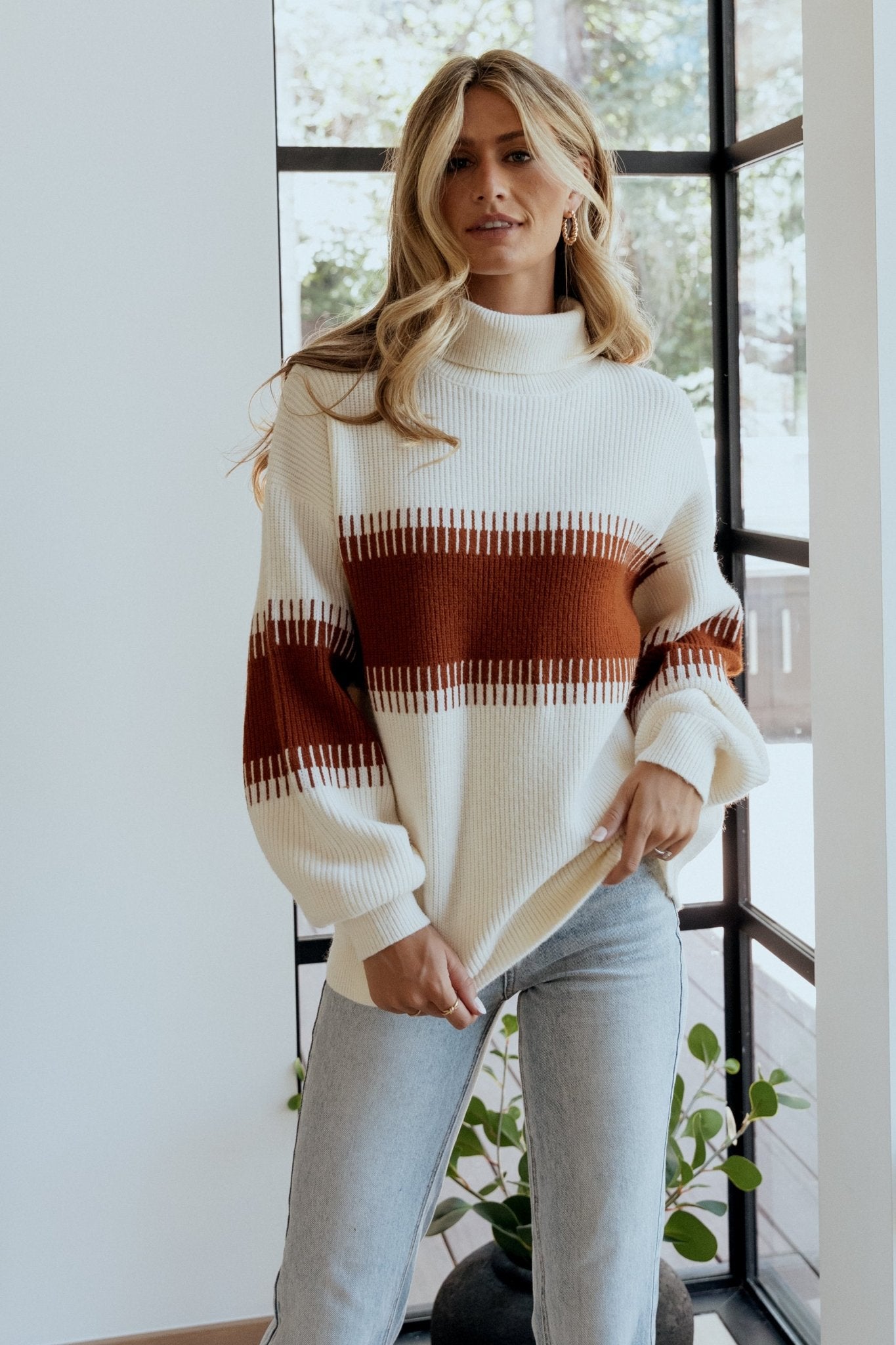 Cozy Oversized Turtle Neck Sweater | Cream & Spice Contrast | Baltic Born