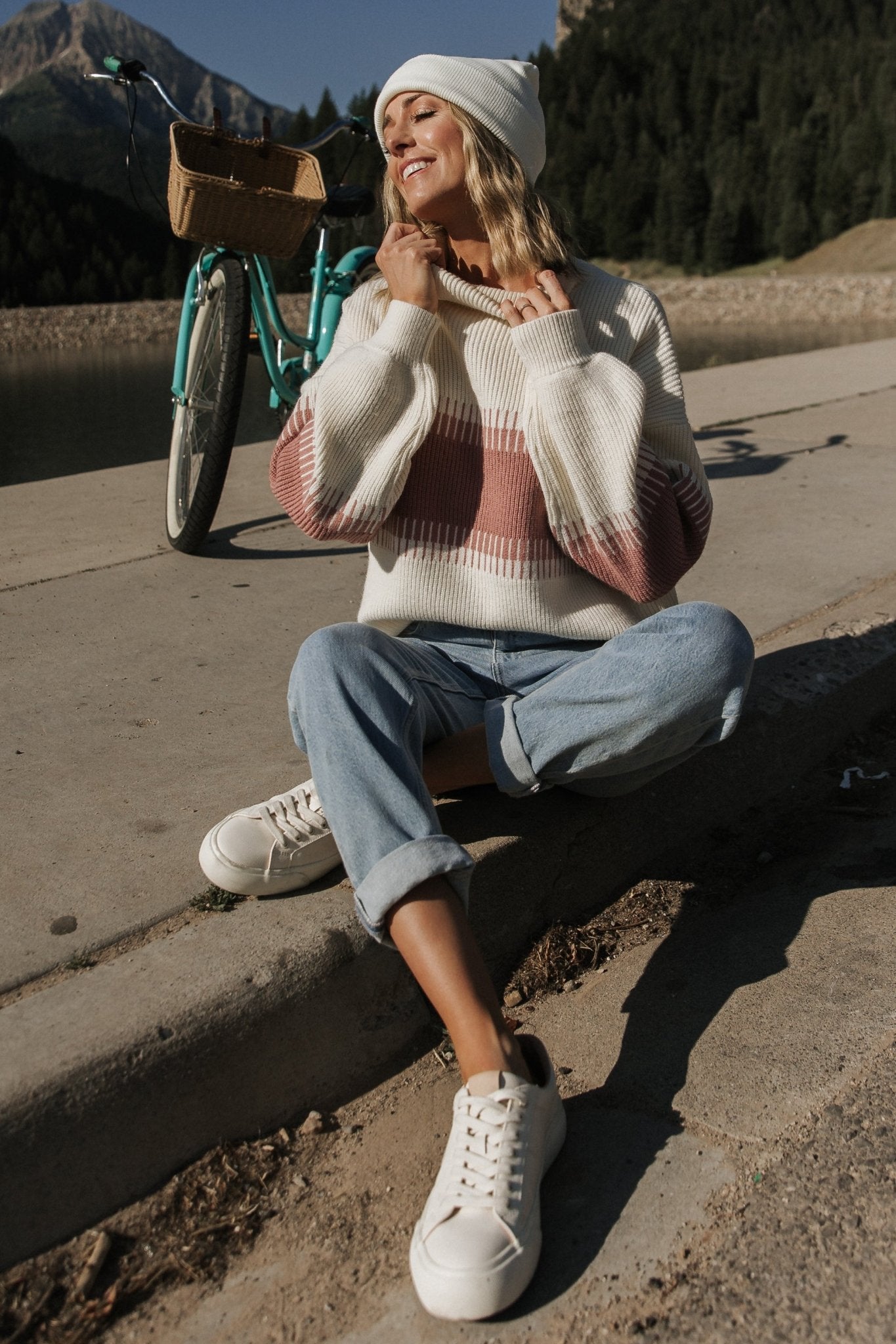 Cozy Oversized Turtle Neck Sweater | Mauve & Cream | Baltic Born