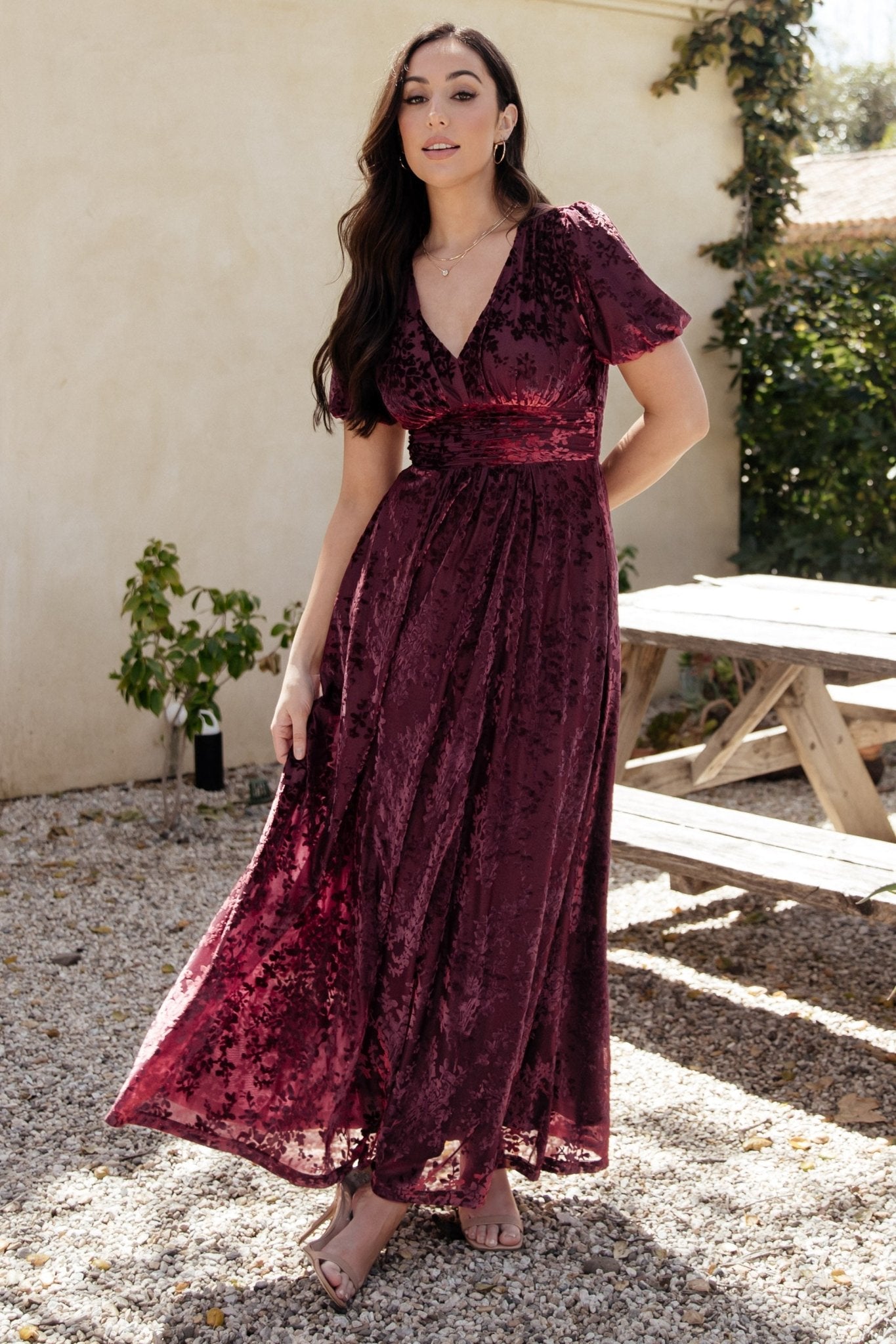 Velvet Maxi Dress with Pockets & V Neck | Mulberry Print
