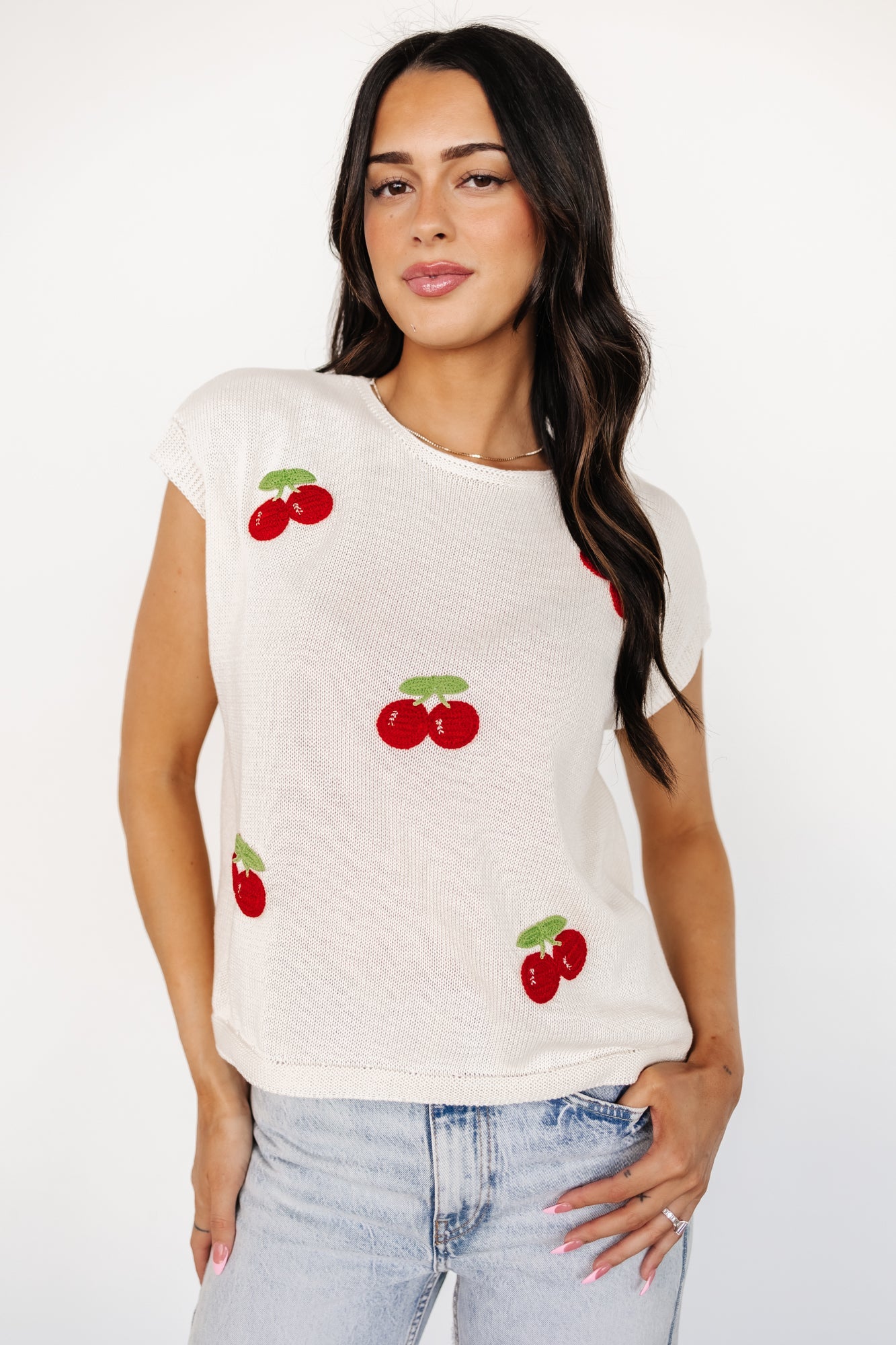 Cream Knit Top with Cherry Applique | Baltic Born