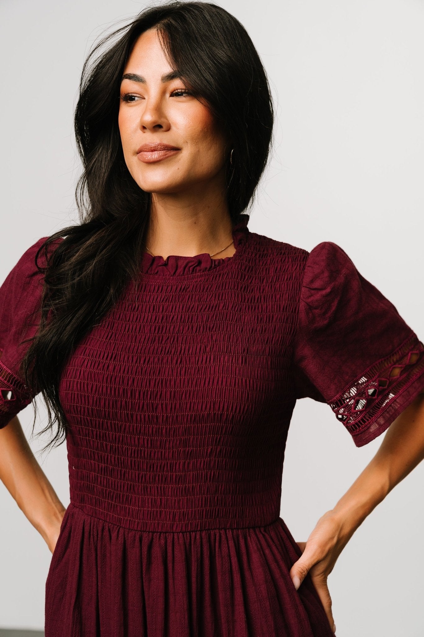 Lace Maxi Dress with Smocked Bodice & Side Pockets | Loveland Geo