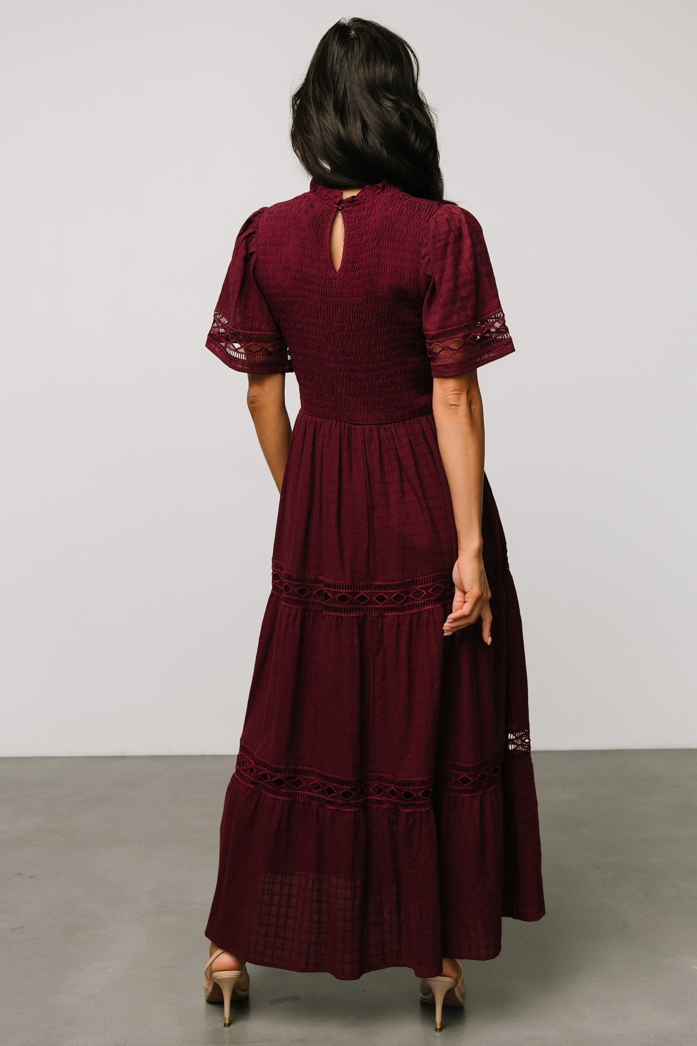 Lace Maxi Dress with Smocked Bodice & Side Pockets | Loveland Geo