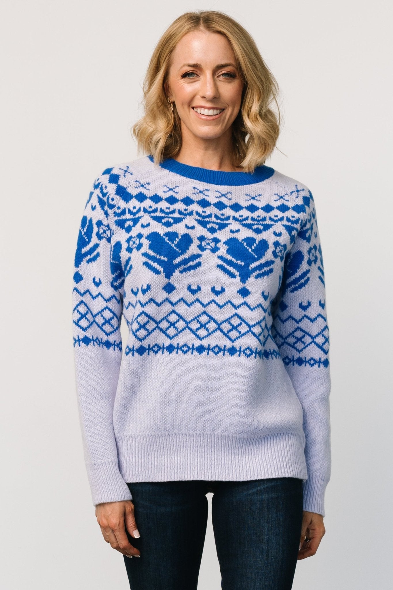 Oversized Fair Isle Sweater in Blue | Cozy & Stretchy Knit