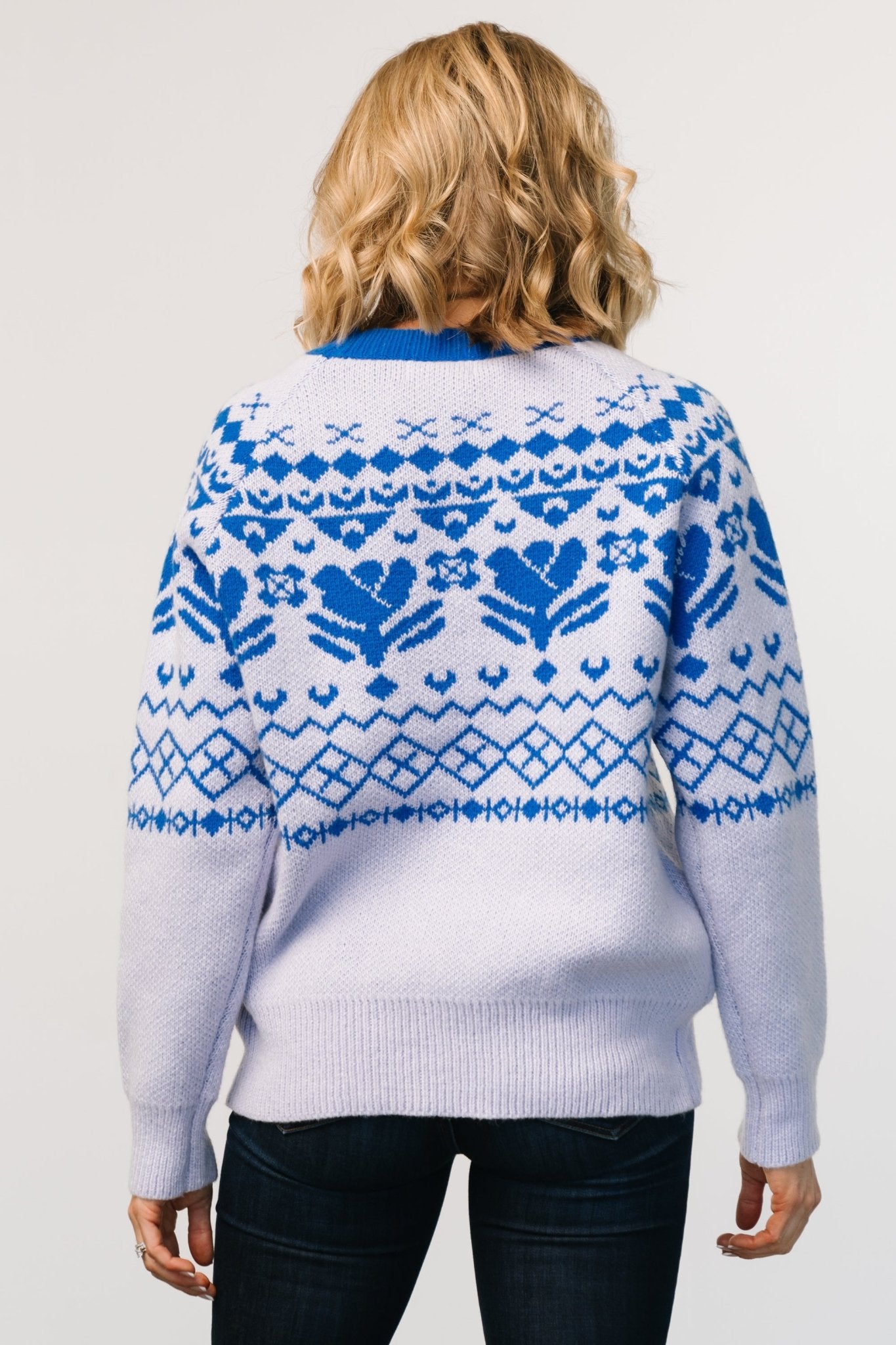 Oversized Fair Isle Sweater in Blue | Cozy & Stretchy Knit