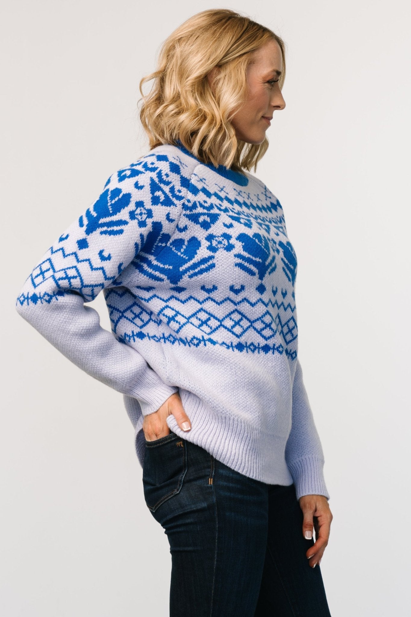 Oversized Fair Isle Sweater in Blue | Cozy & Stretchy Knit