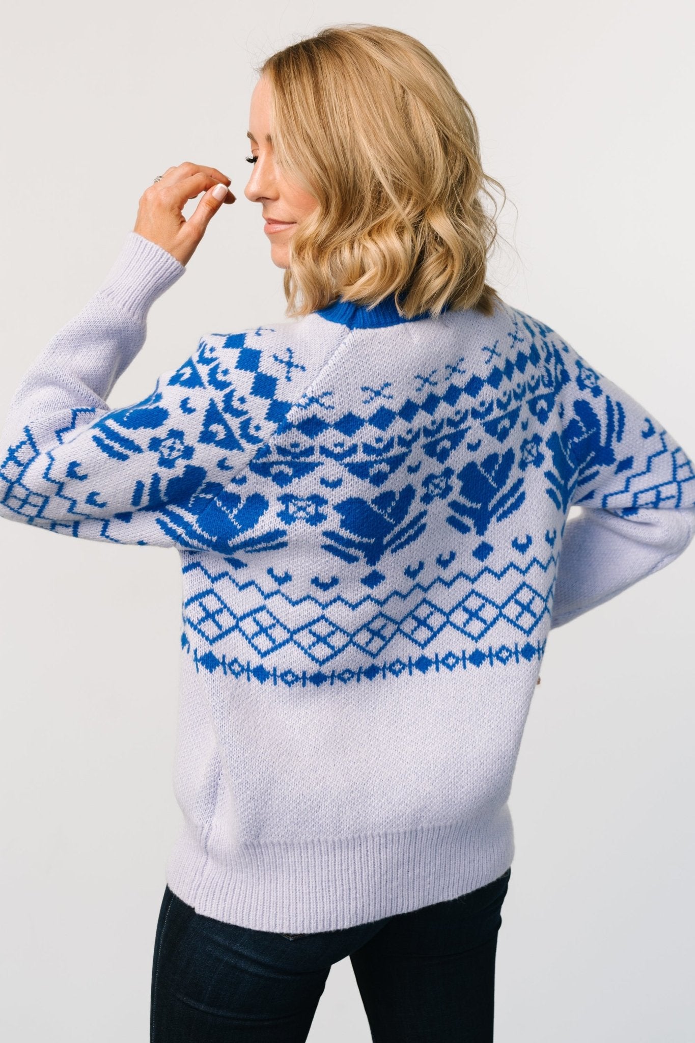 Oversized Fair Isle Sweater in Blue | Cozy & Stretchy Knit