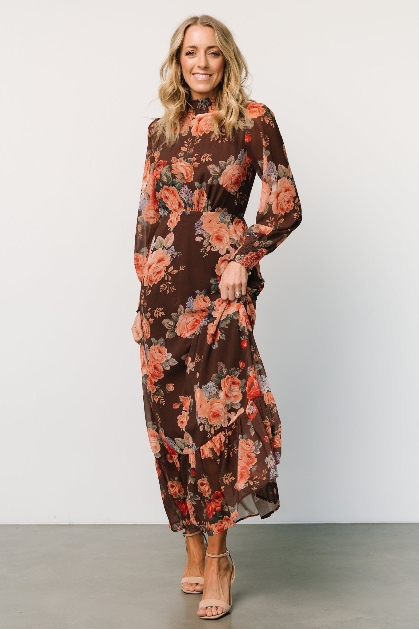Floral Maxi Dress with Long Sleeves & Smocked Neckline | Luciana